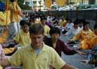 Published on 12/13/1999 December 12, nearly one thousand Falun Dafa practitioners from more than 20 countries such as China, Hong Kong, Japan, Australia, Taiwan, Singapore, New Zealand, Indonesia, Korea, Macao, United Kingdom, Switzerland, Sweden, France, United States, Israel, Holland, Canada etc gathered in front of the Xinhua News Agency for half an hour