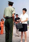 Published on 1/13/2001 A Chinese policeman detains a Falun Gong protester at Tiananmen Square in Beijing July 22, 2001. Members of the spiritual [group], which is banned in mainland China, staged minor demonstrations during the second anniversary of the start of China’s crackdown on the group
