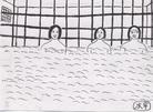 Published on 6/17/2004 Illustrations of Torture Methods Used to Persecute Falun Gong Practitioners (19-30).  Practitioners were stripped naked and put in cells full of dirty water up to their chests. The cells are dark without any sunlight. The torture time is entirely according to the police officers’ mood. Some practitioners were tortured to death and some practitioners’ skin became rotten.
