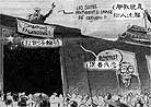Published on 3/26/2001 This cartoon was published by Geneva Times during the UN human right commission’s annual meeting in  2001. During the meeting period, both Falun Gong and pro-Beijing groups held activities to appeal for Falun Gong or try to justify the persecution for Beijing respectively. The cartoon shows that Jiang on the Tiananmen is tring to brainwash the nation in order to attach Falun Gong. Who is cult is thus so clear from the cartoon. 