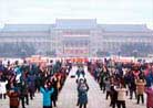 Practitioners hold large scale morning group pracctice in front of the Geology Palace, Changchun, northeastern China.