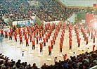 Published on 1998 Practitioners perform Exercise Three in gymnasium during Experience Sharing Conference in Jinan, northeastern China