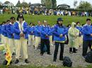 Published on 8/1/2001 Falun Gong practitioners practice in the rain in Geneva in April 2001.

