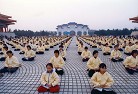 Published on 1/7/2002 Falun Gong practitioners in Taiwan in sitting meditation during large scale group practice, 2002.