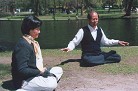 Published on 11/18/2004 Renouned Chinese musician couple practices exercise five in the US, after suffering persecution in China, 2004.