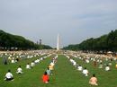 Published on 7/25/2000 Falun Gong practitioners have a large group practice in National Mall in Washington DC in July 2000