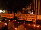 Published on 10/3/2001 Los Angeles Practitioners Hold a Candlelight Vigil in Front of Chinese Consulate on the evening of October 2, 2001 to call for a halt to the massacre of innocent Falun Gong Practitioners in mainland China.