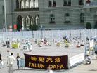 Published on 7/17/2003 Swiss practioners were demonstrating a 42-meter "Memorial Wall" reminding the on-going persecution in China. They urged bringing Jiang Zeming into public trial. 