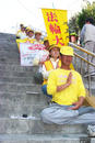 Published on 10/31/2001 Falun Dafa practitioners in South Korea sending righteous thoughts during Hongfa activities in Chinatown near the Chinese Consulate, October 24, 2001.