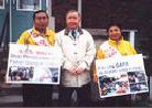 Published on 11/15/2001 Mayor of Parry Sound Ted Knight with SOS! Walkers in Canada at press conference in front of his office in 2003.