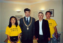 Published on 9/15/2001 Falun Dafa practitioners photographed with Council Member of Kilkenny County along the SOS! Walk across Ireland in September 2001.