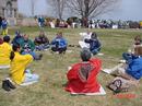 Published on 4/12/2001 On 4/7/04, the third ¡°World Primal Chaos Day¡± was held in Connecticut; various Gee Gong parties revealed their exercises respectively. Dafa practitioners also demonstrated the five sets of Falun Gong exercises. People were gathered by our booth continuously to get the flyers and studied the Falun Gong.