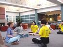 Falun Gong practitioners teach Falun Gong exercises in Rice University on February 9, 2001