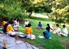 Published on 3/15/2000 Falun Dafa practitioners gather on the lawn at Duke University to study the Fa in North Carolina.