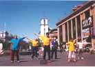 Published on 5/13/2000 Danish practitioners celebrate First World Falun Dafa Day in downtown Copenhagen.