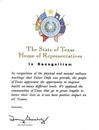Published on 9/11/2001 Texas House of Representatives recognizes the physical and mental wellness teachings that Falun Dafa can provide.