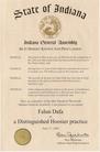 Published on 10/9/2003 Member of Indiana General Assembly recognizes Falun Dafa as a Distinguished Hoosier practice.June, 17, 2003