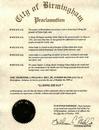 Published on 10/22/2000 Mayor of Birmingham, Alabama recognizes Falun Dafa and proclaims October 16, 1999 as Li Hongzhi Day.