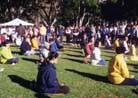 Published on 7/17/2000 On the Morning of July 16, Sunday, over 50 practitioners from Sydney attended the annual Marathon Race in Sydney. It was very crowded at the start-Hyde Park, where over 50 thousand people gathered. Practitioners demonstrated the exercise and promoted Dafa there.