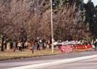 Published on 7/27/2000 一周年后的今天，上午十点半钟，从纽省，维省和昆士兰省赶来的300多名学员聚集在堪培拉中国大使馆对面的草坪上，开始了一天的和平请愿活动。