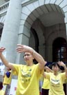 Published on 1/13/2001 Falun Gong followers meditate outside Hong Kong’s Legislative Council July 11, 2001.