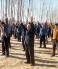 Group practice  in Yedian Town, Mengyin County, Shandong Province near a market in the spring of 1998
