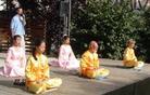 Published on 8/3/2003 Falun Gong practitioners in Germany practice Exercise Five during an exercise demonstration  in July at the 2003 Calw Cultural Festival.

