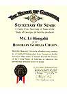 Published on 3/8/2001 Secretary of State of the State of Georgia Proclaims Mr. Li Hongzhi as an Honorary Georgia Citizen

