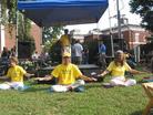 Published on 9/27/2004 On 9/25/04, the Eighth Annual Charlottesville Vegetarian Festival was held in in downtown Charlottesville, Virginia. The festival attracted several thousand visitors. Local Falun Gong practitioners participated in the event and demonstrated Falun Gong exercises on the band stage.