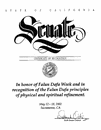 Resolution in Honor of Falun Dafa Week, California State Senate [May 12-18, 2002] 